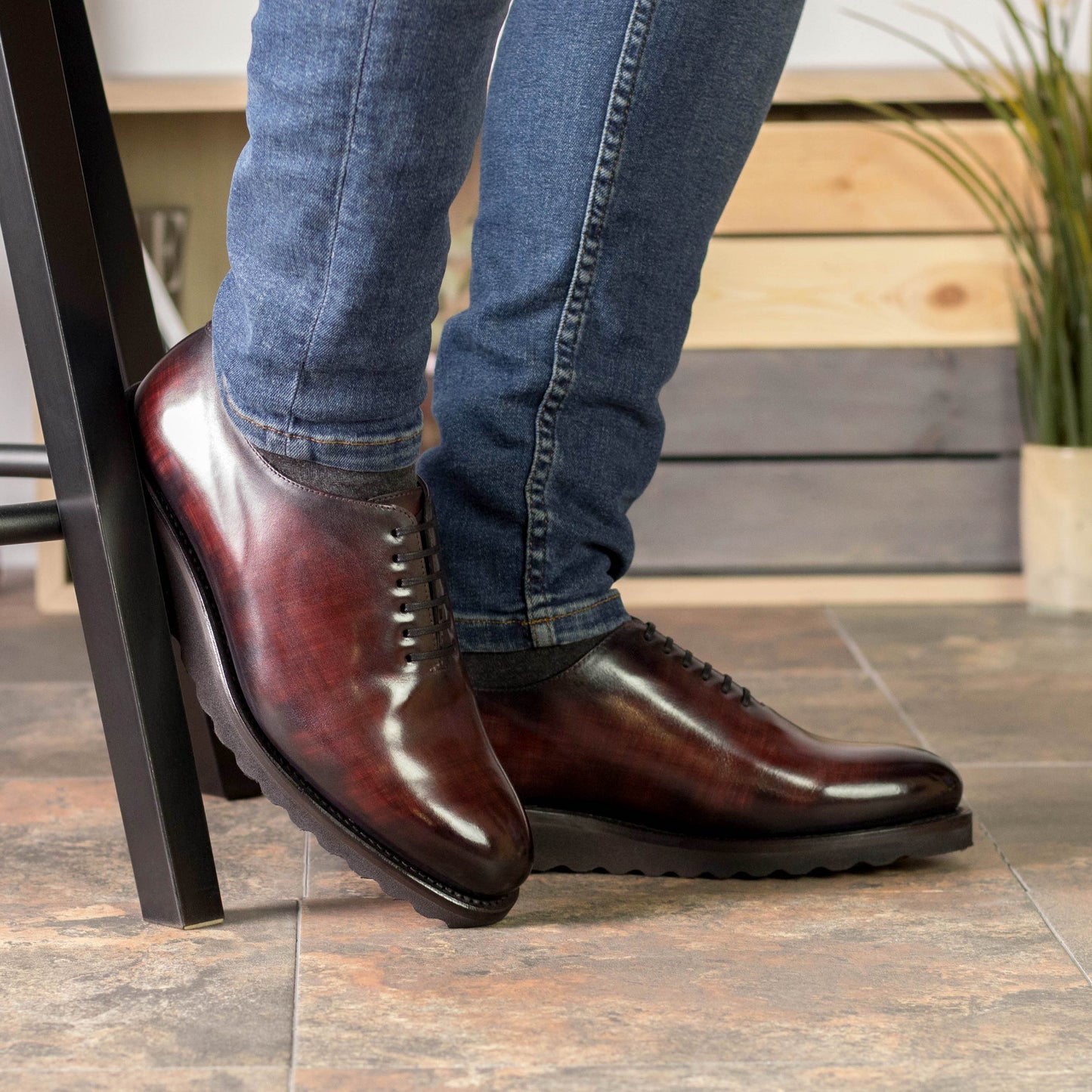 Leather Whole Cut Zurigo │ Burgundy Patina - Rubber Soles