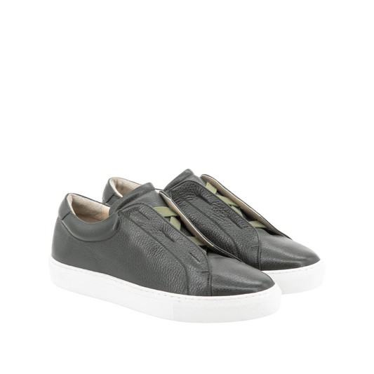 Grain Leather Laceless Trainer │ Olive