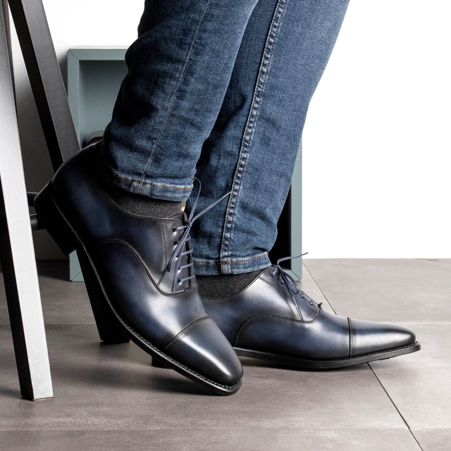 Leather Oxford Monti │ Navy Burn-Effect
