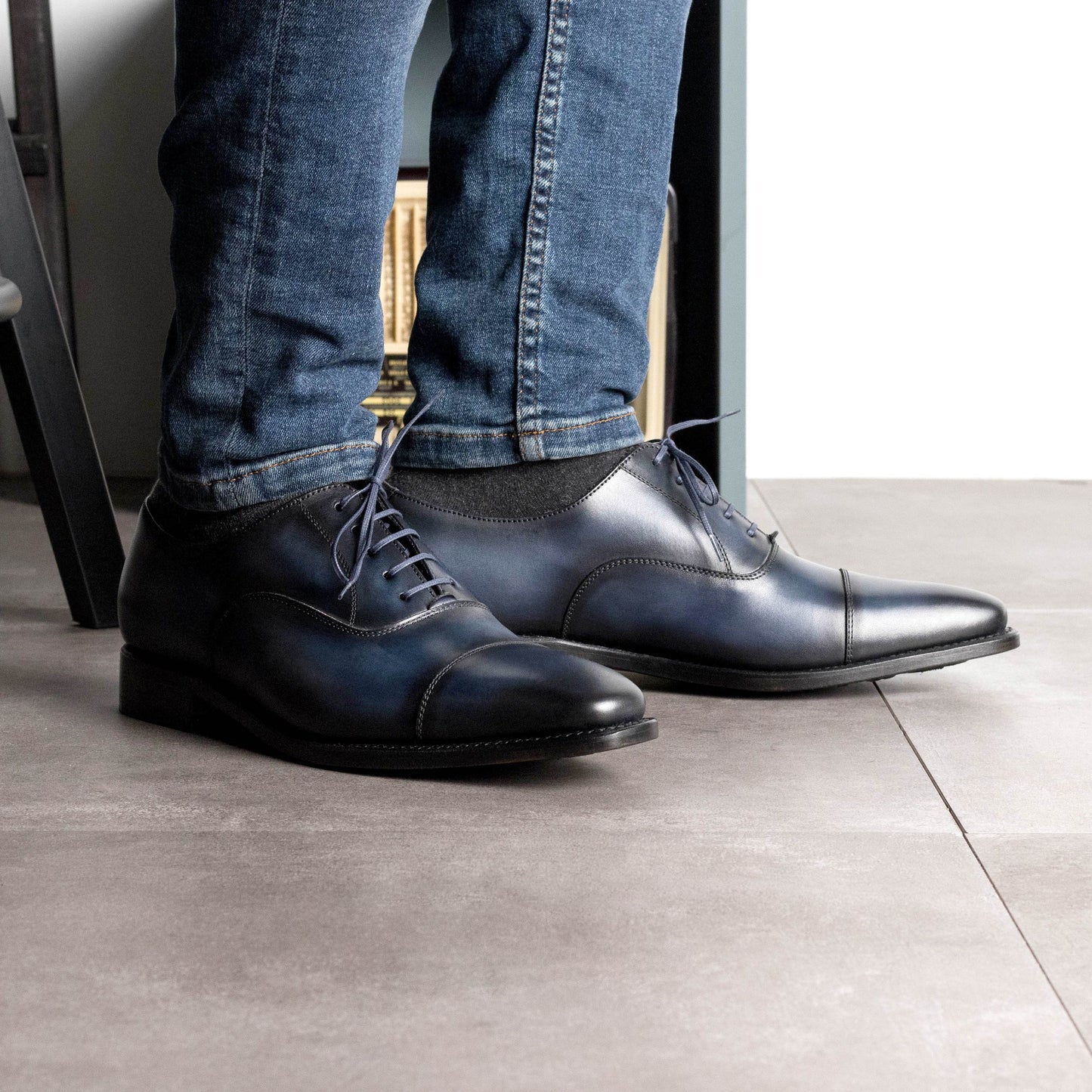 Leather Oxford Monti │ Navy Burn-Effect