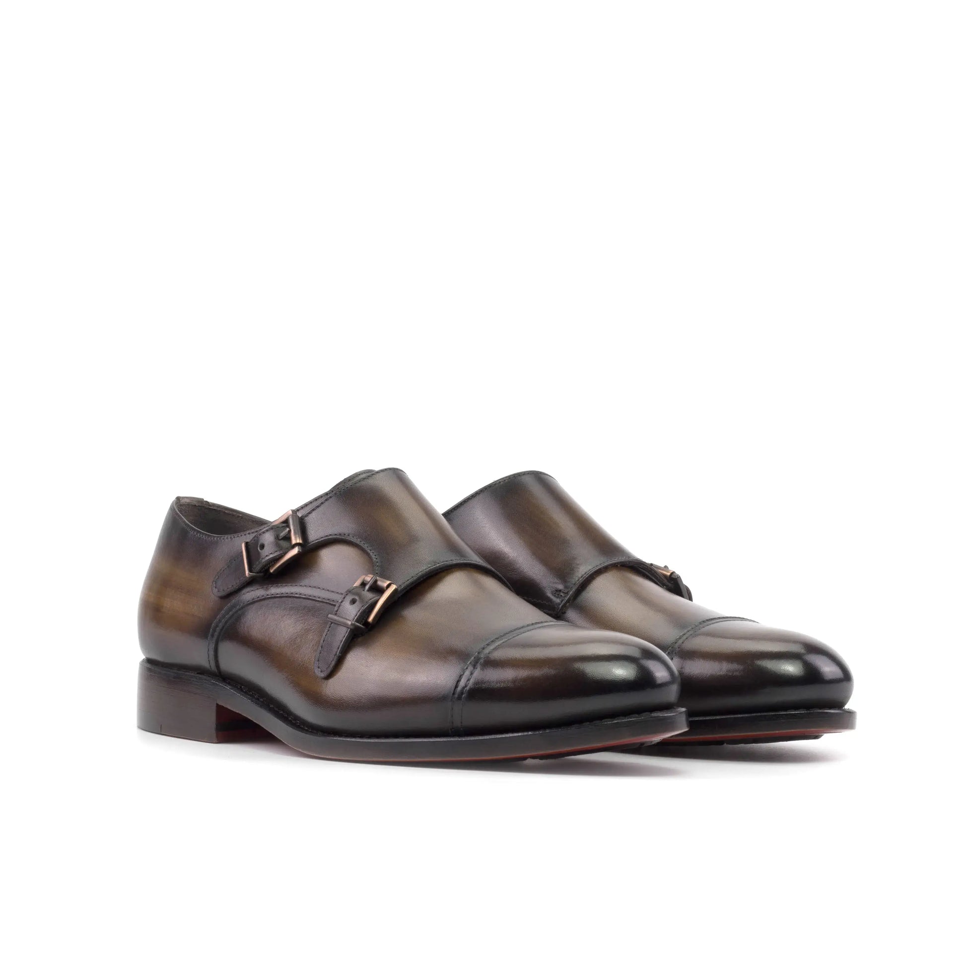 Brown Double Monk Strap Shoes for Men by