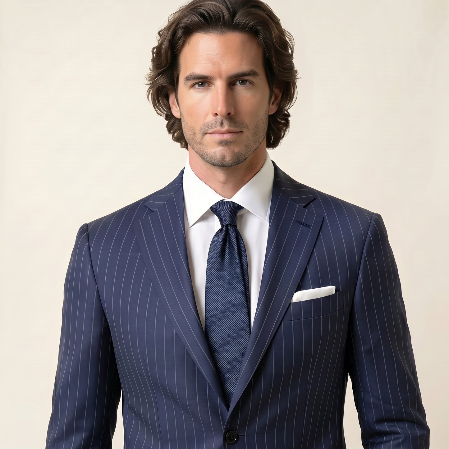 Notch Lapel, Navy Stripe, suit 2 pcs, Pure Wool, Vitale Barberis