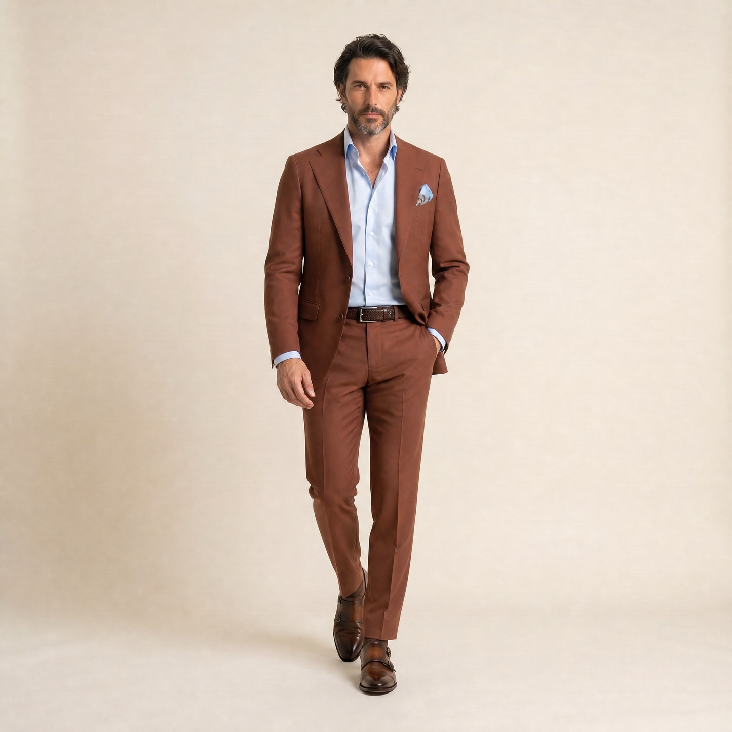 Notch Lapel, 2 pcs Suit, Terracotta, Pure Wool, Alfred Brown