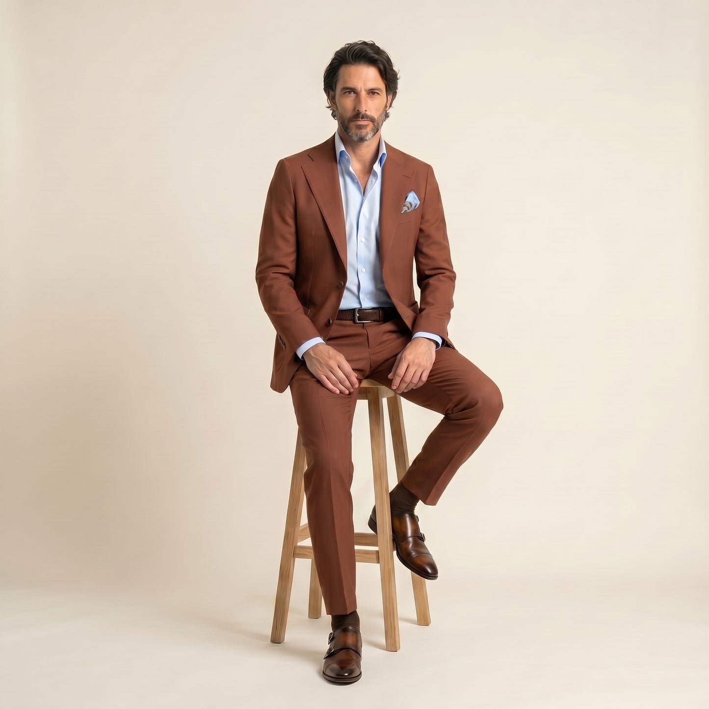 Notch Lapel, 2 pcs Suit, Terracotta, Pure Wool, Alfred Brown