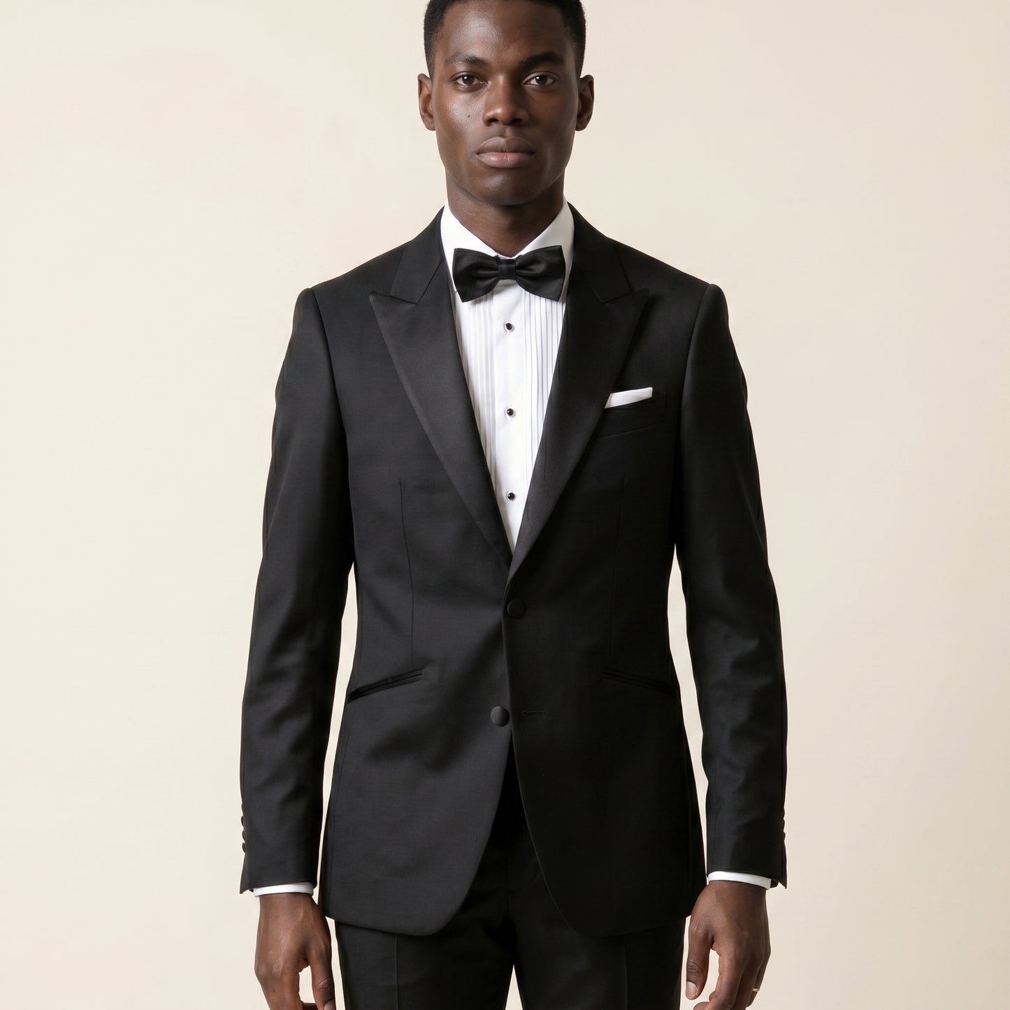 Peak Satin Lapel, Black, Tuxedo 2 pcs, Wool & Silk, Zignone