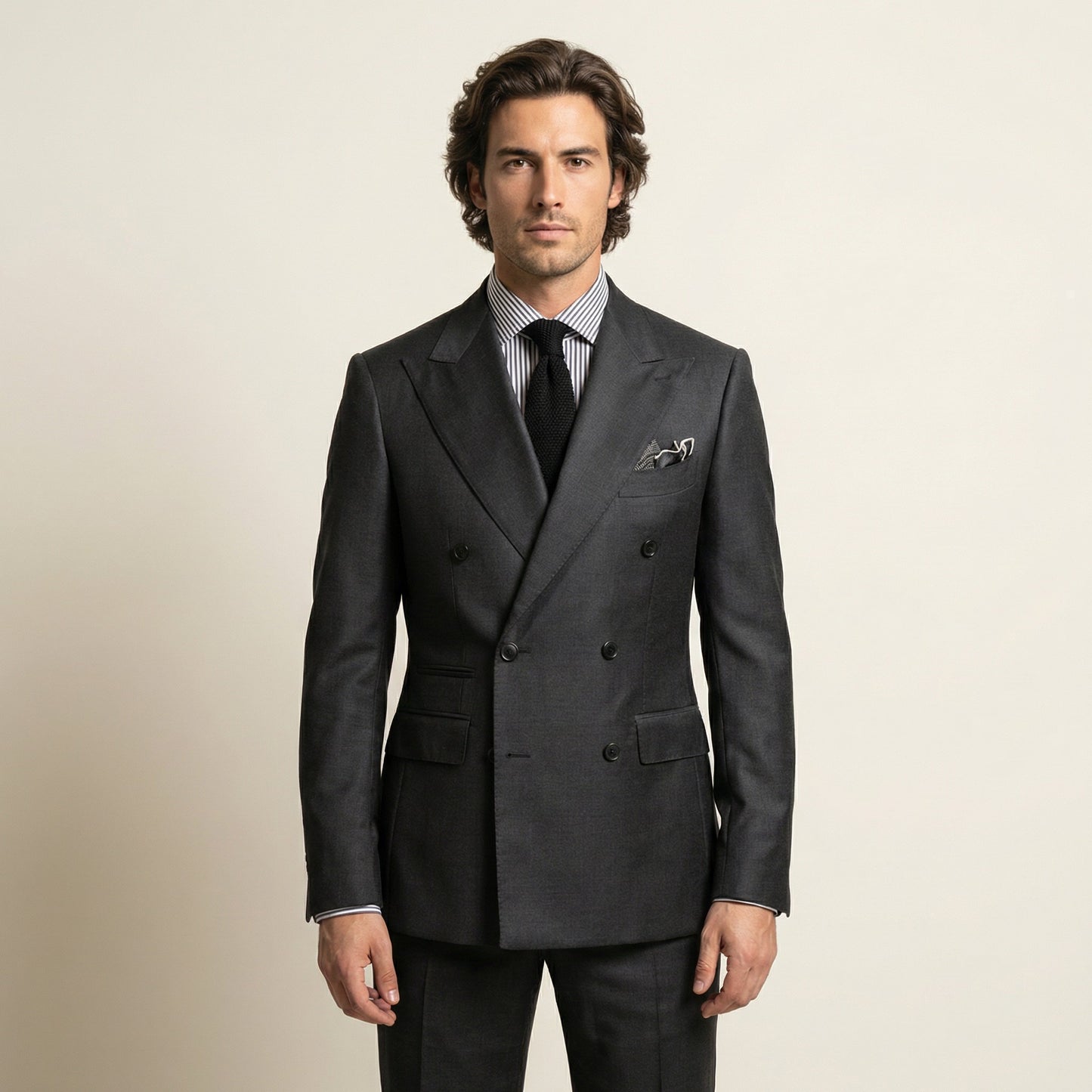 Double Breasted 6 on 2, 2 pcs Suit, Grey, Pure Wool, Zignone