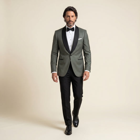 Shawl Satin Lapel, Grey, Tuxedo Jacket, Pure Wool Super 110's, Reda