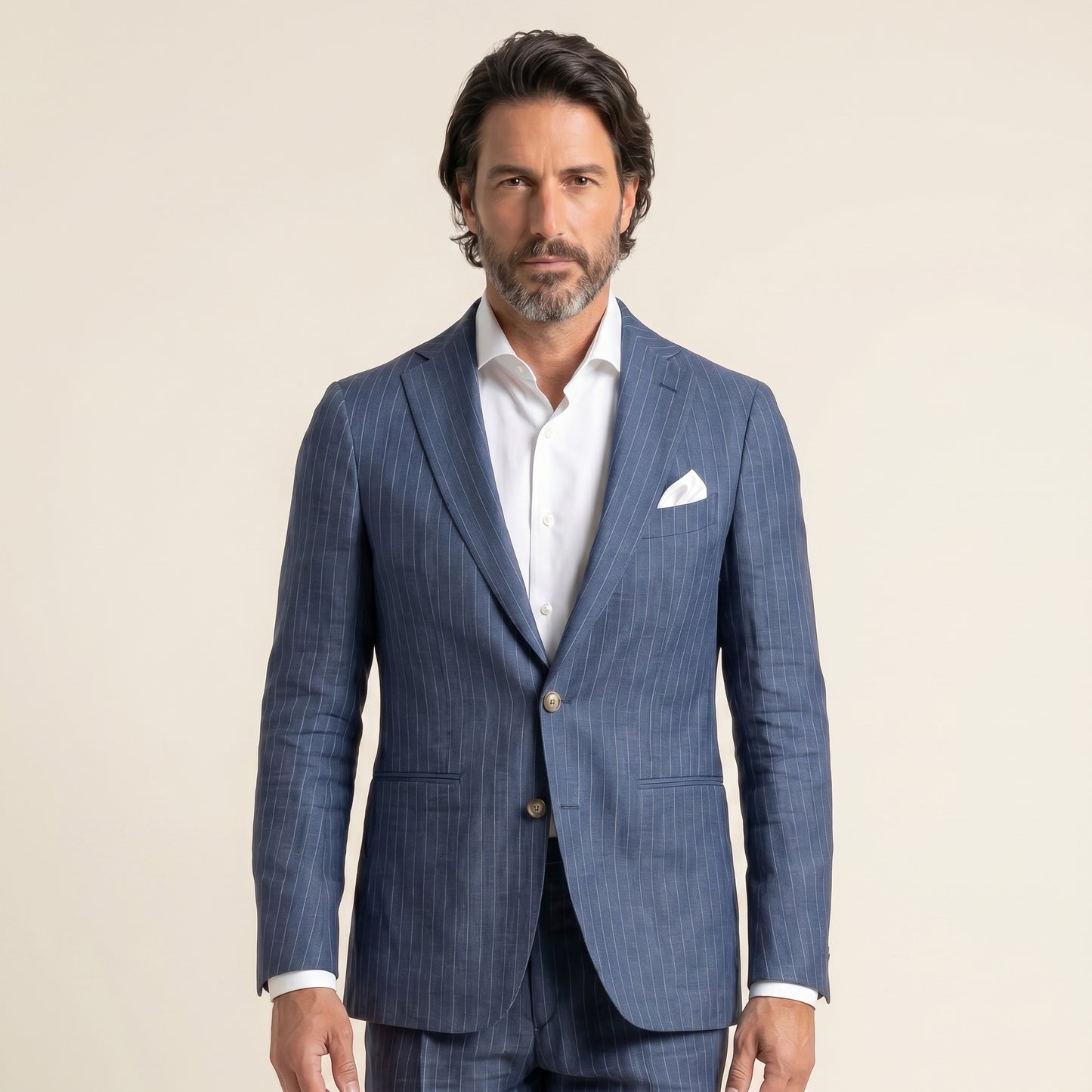 Notch Lapel, 2 pcs Suit, Blue, Pure Linen, Solbiati