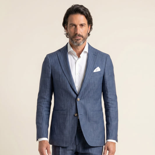 Peak Lapel, 2 pcs Suit, Blue Stripes, Pure Wool Super 130's, Drago