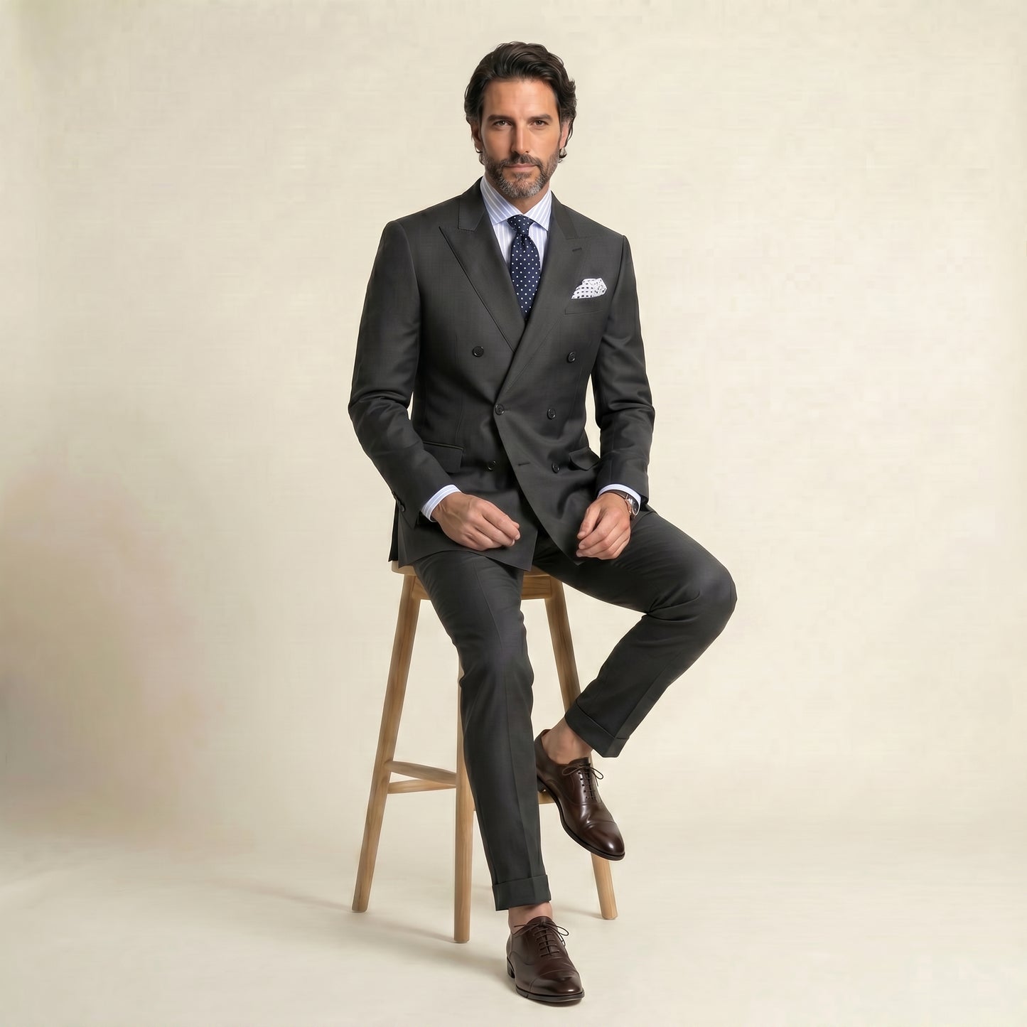 Peak Lapel Double Breasted 6 on 2, Anthracite Suit, Zegna Traveller