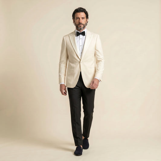 Peak Satin Lapel, Off white, Tuxedo Dinner Jacket, Pure Wool, Vitale Barberis