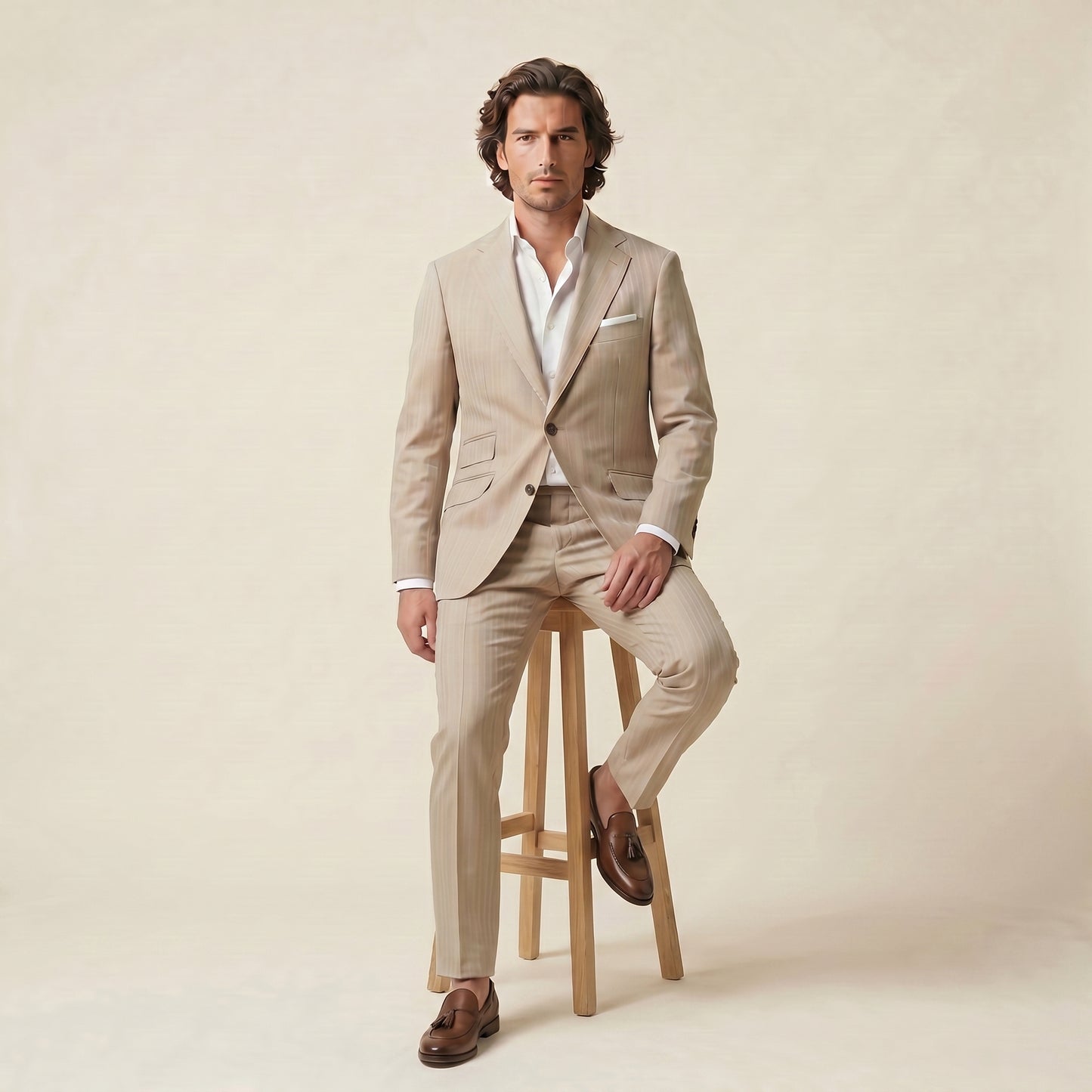 Notch Lapel, 2 pcs Suit, Beige, Pure Wool, Zignone