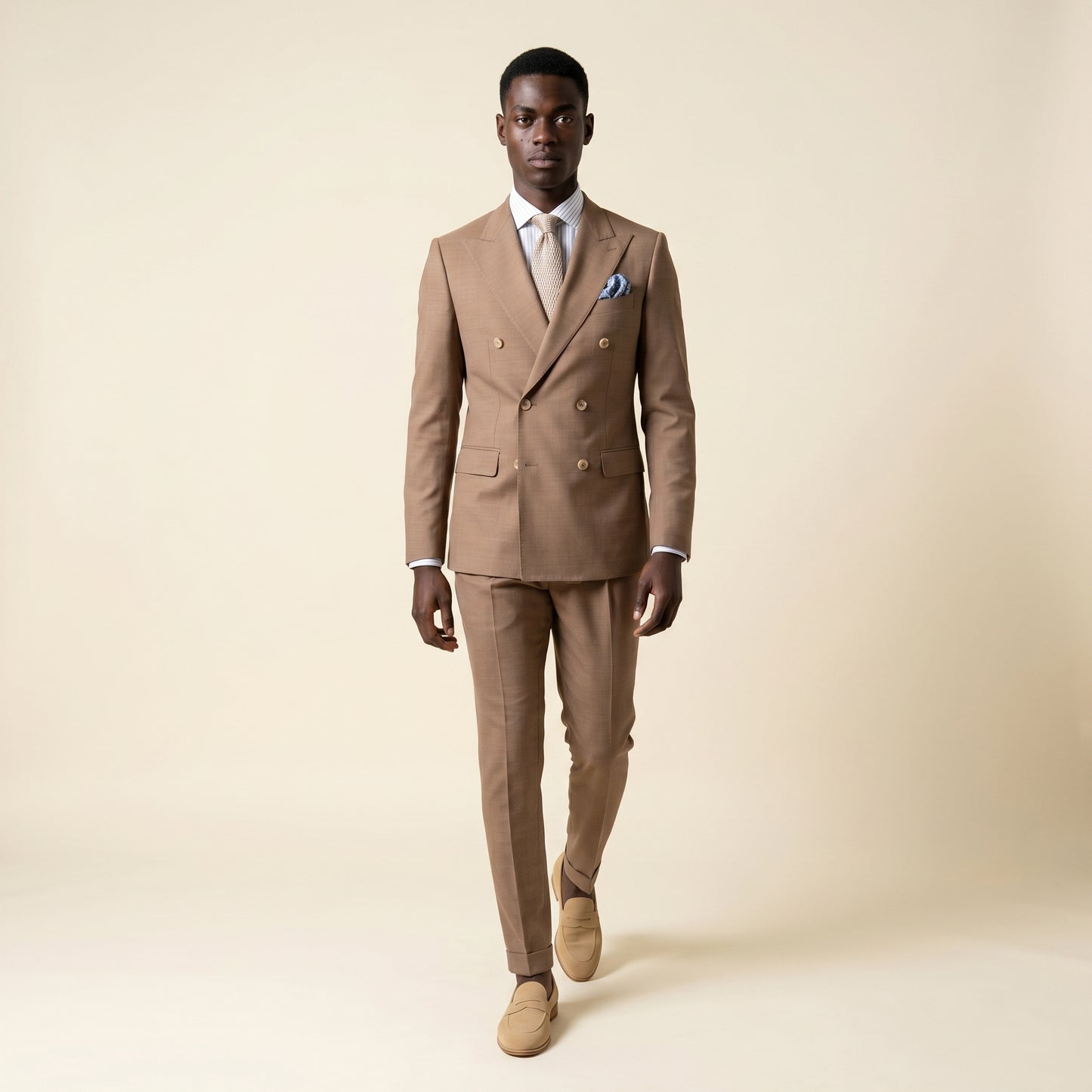 Double Breasted 6 on 2, 2 pcs Suit, Brown, Pure Wool Super 110's, Reda