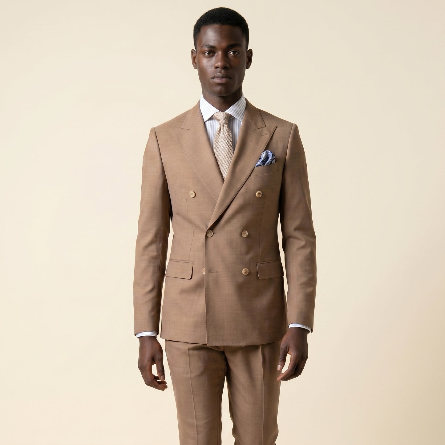 Double Breasted 6 on 2, 2 pcs Suit, Brown, Pure Wool Super 110's, Reda