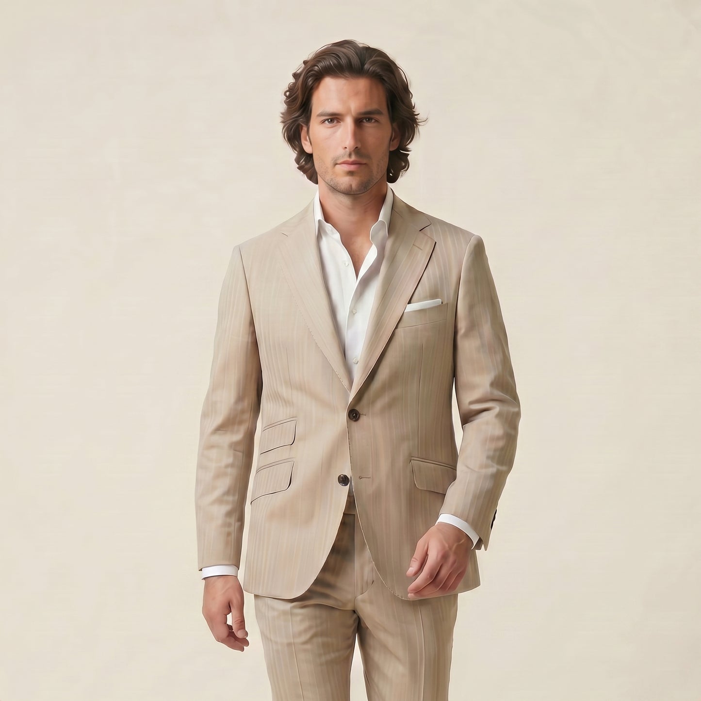 Notch Lapel, 2 pcs Suit, Beige, Pure Wool, Zignone