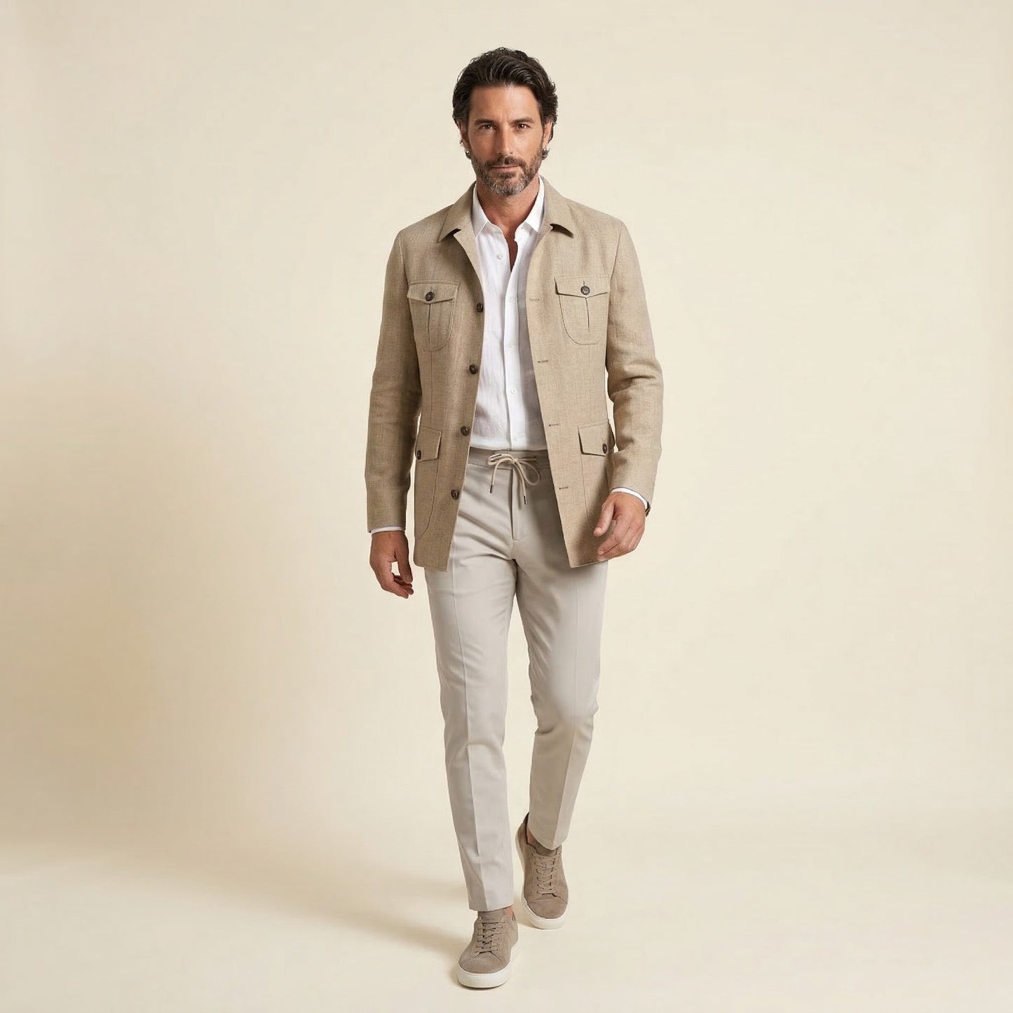 Safari Jacket, Beige, Cotton, Duca Visconti