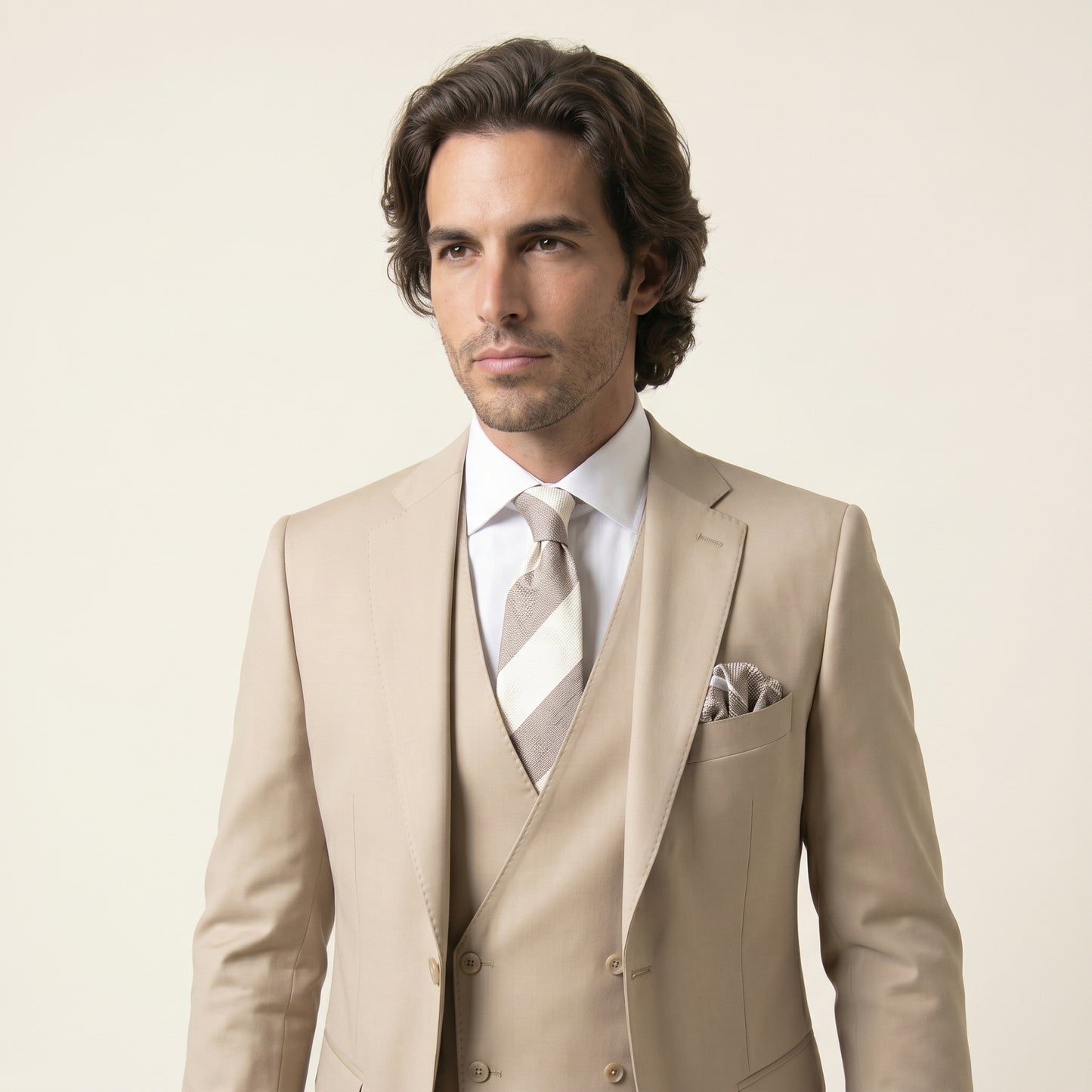 Notch Lapel, 2pcs Suit, Beige, Pure Wool, Vitale Barberis
