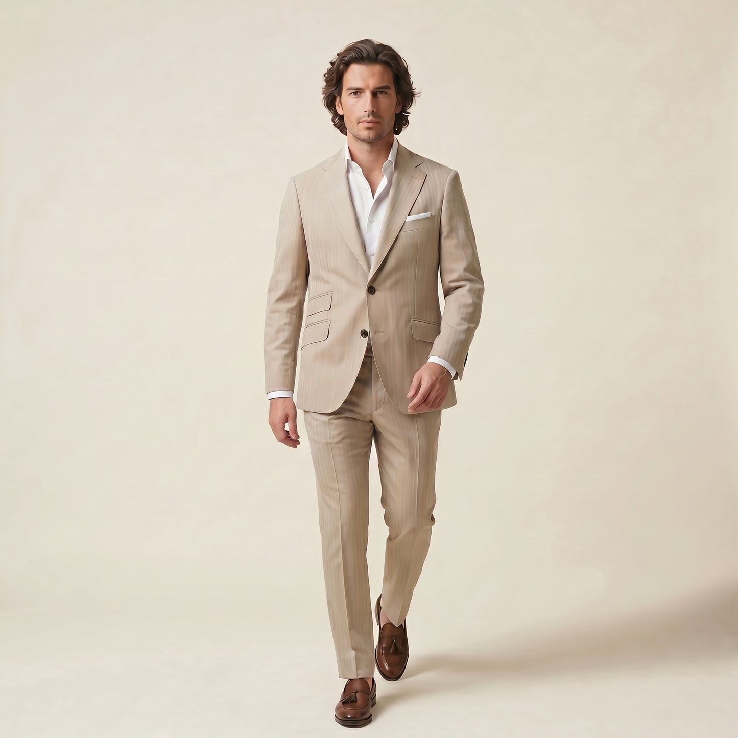 Notch Lapel, 2 pcs Suit, Beige, Pure Wool, Zignone