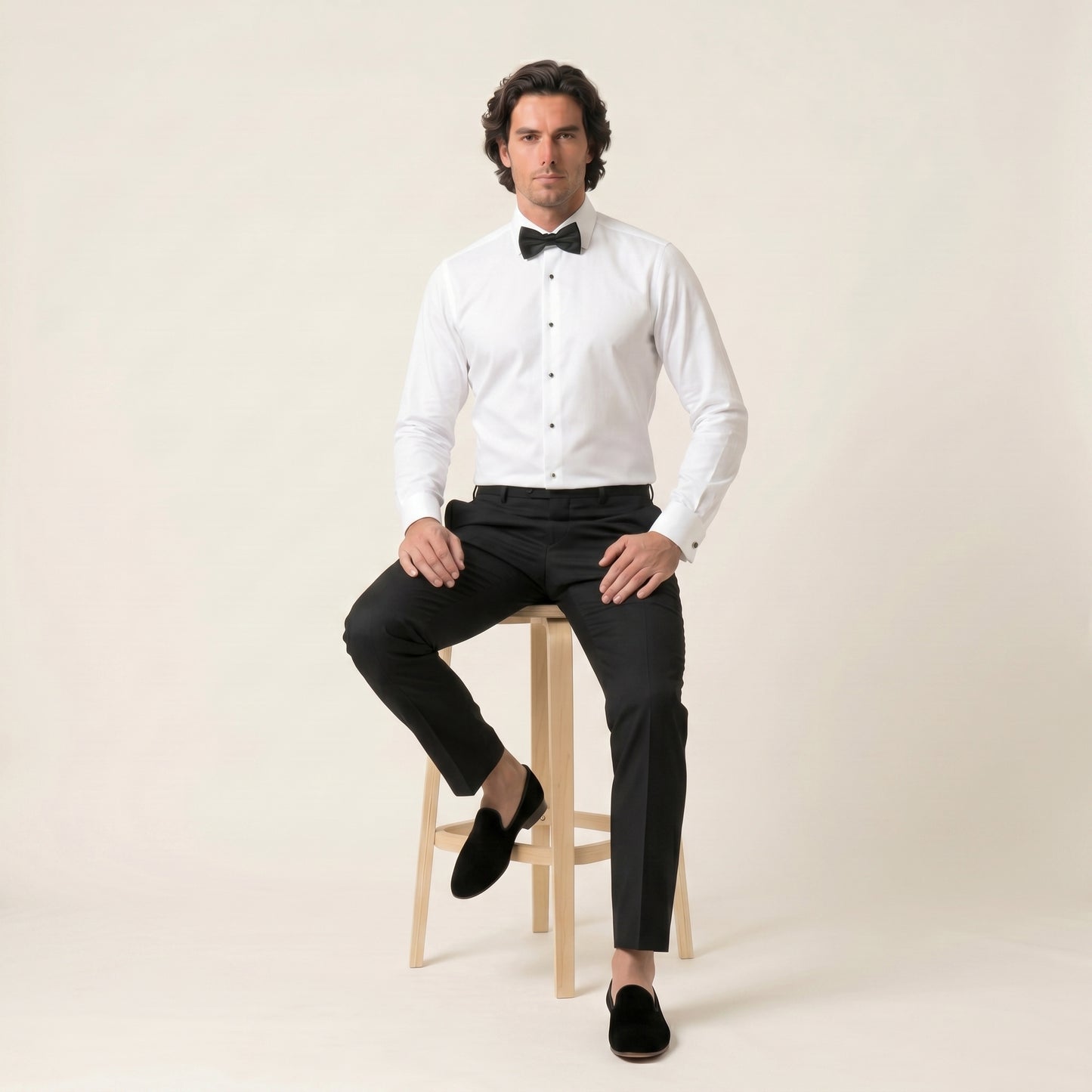 Tuxedo Shirt, Hidden Buttons, White Twill