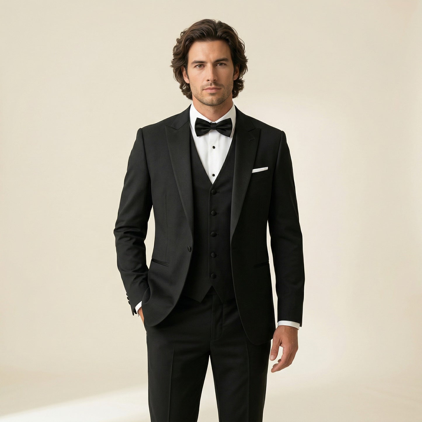 Peak Lapel, Black, Tuxedo 2 pcs, Wool & Elastane, Zignone