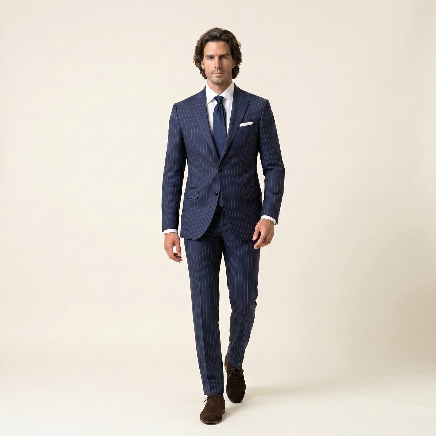 Notch Lapel, Navy Stripe, suit 2 pcs, Pure Wool, Vitale Barberis