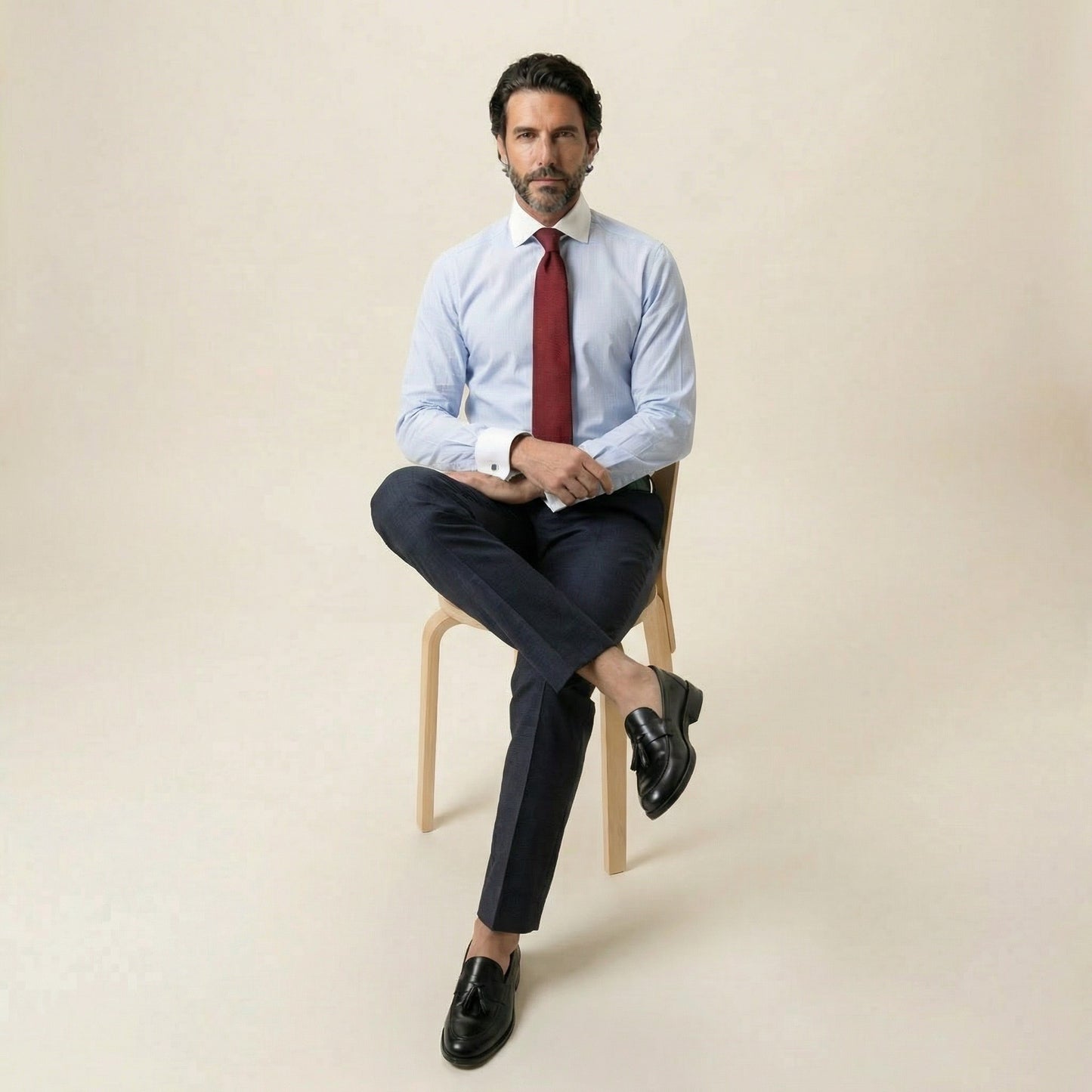 Shirt, Light Blue Striped Poplin, Pure Cotton, Thomas Mason