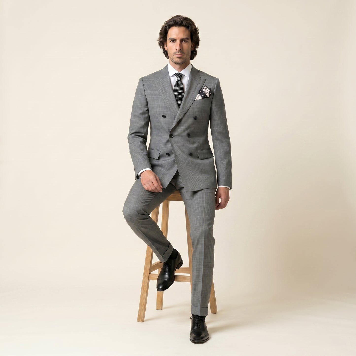 Peak Lapel, Double Breasted 6 on 2, Grey, Vitale Barberis