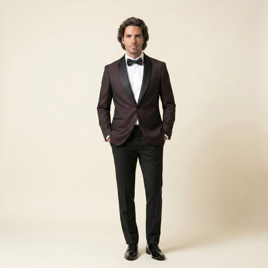 Shawl Satin Lapel, Bordeaux, Tuxedo Jacket, Pure Wool, Zignone