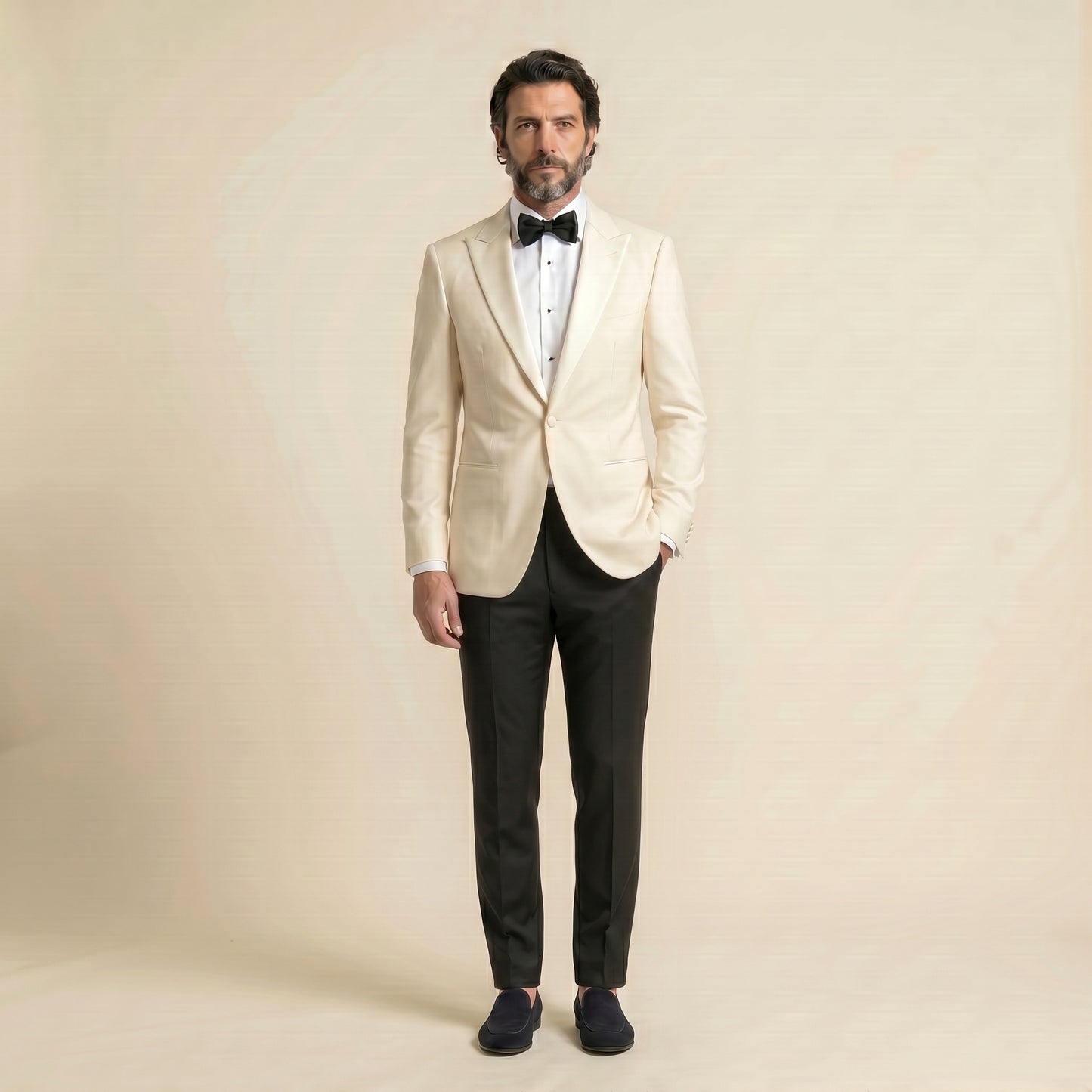 Peak Satin Lapel, Off white, Tuxedo Dinner Jacket, Pure Wool, Vitale Barberis
