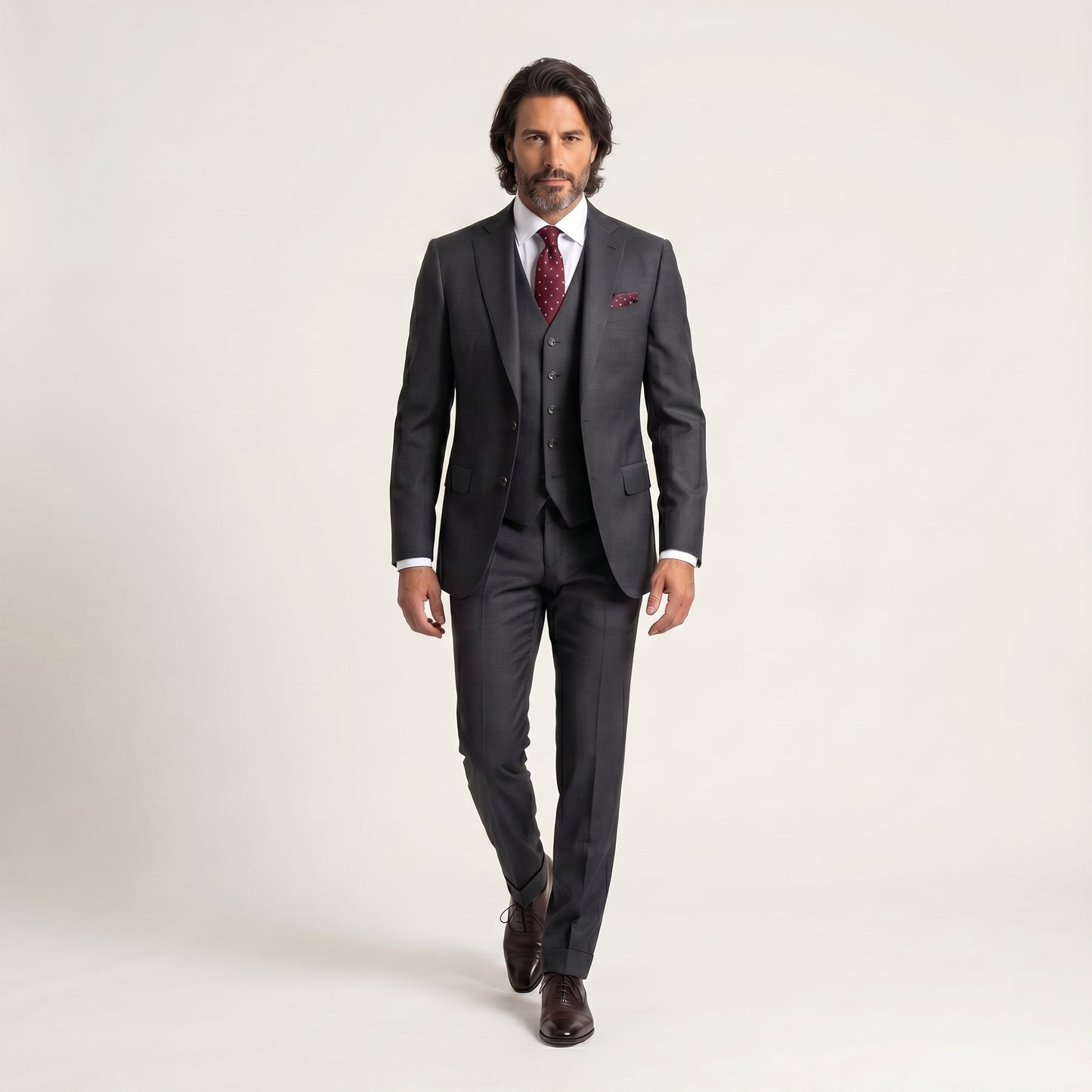 Peak Lapel, Anthracite Suit 2pcs, Super 150'S Loro Piana Australis