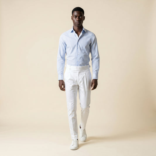 Shirt, Medium Blue and White Striped Poplin, Lagar