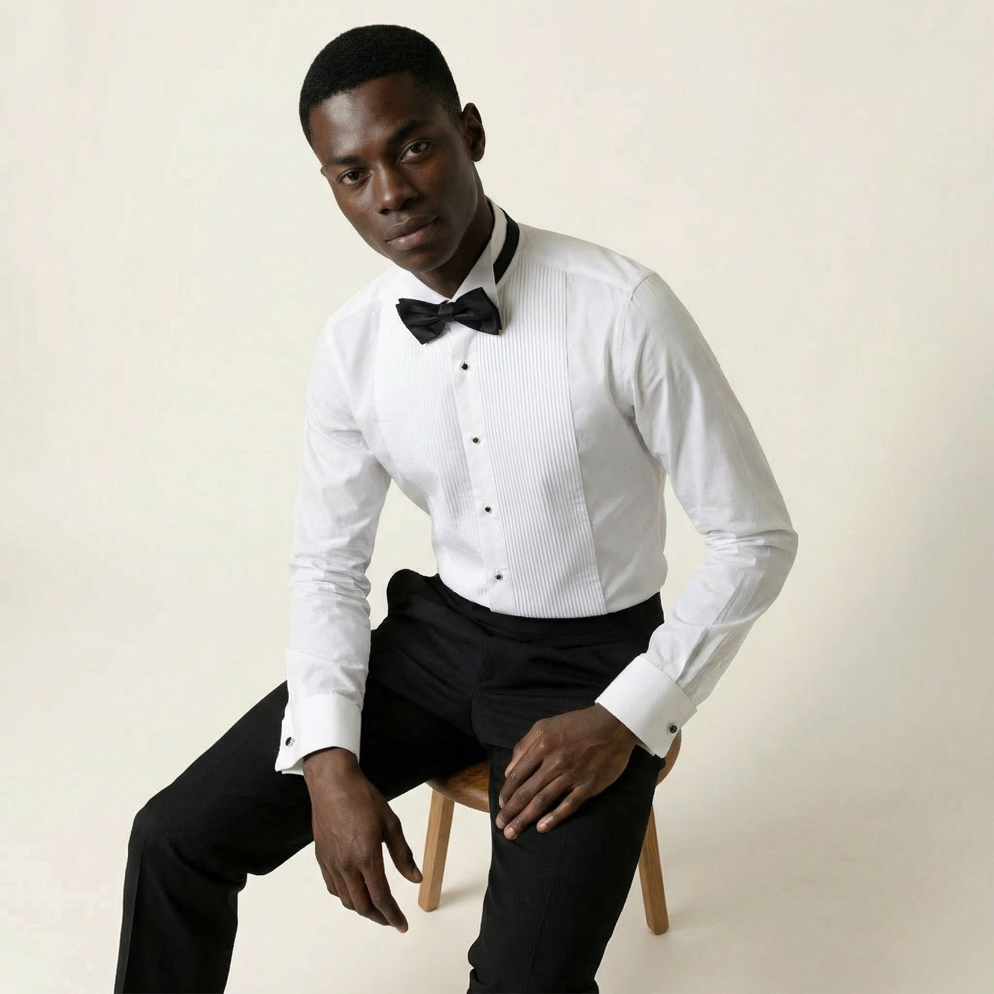 Tuxedo Shirt, Plain White Oxford with Pleated Full Plastron, Pure Cotton, Soktas
