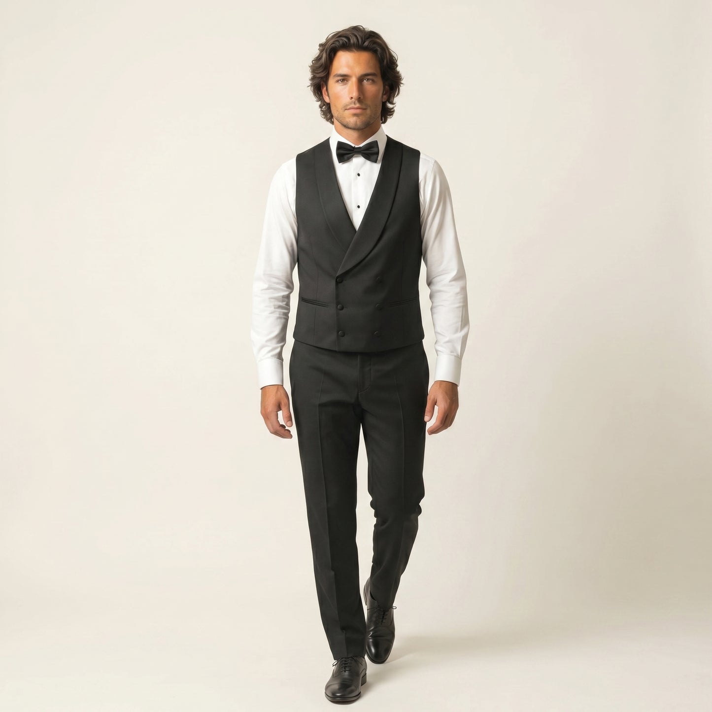 Tuxedo Waiscoat with Shawl Satin, Black, Pure Wool, Vitale Barberis