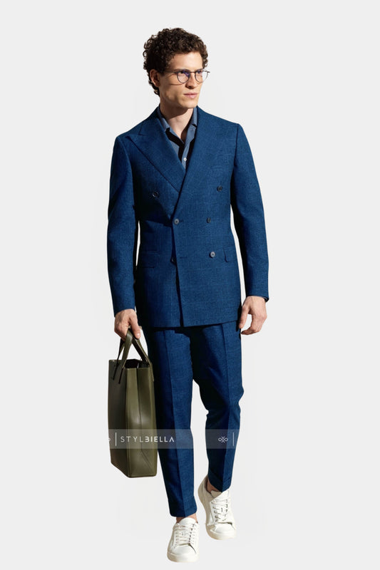 Peak Lapel Double Breasted 6 on 4, Lazuli Prince de Galles Suit