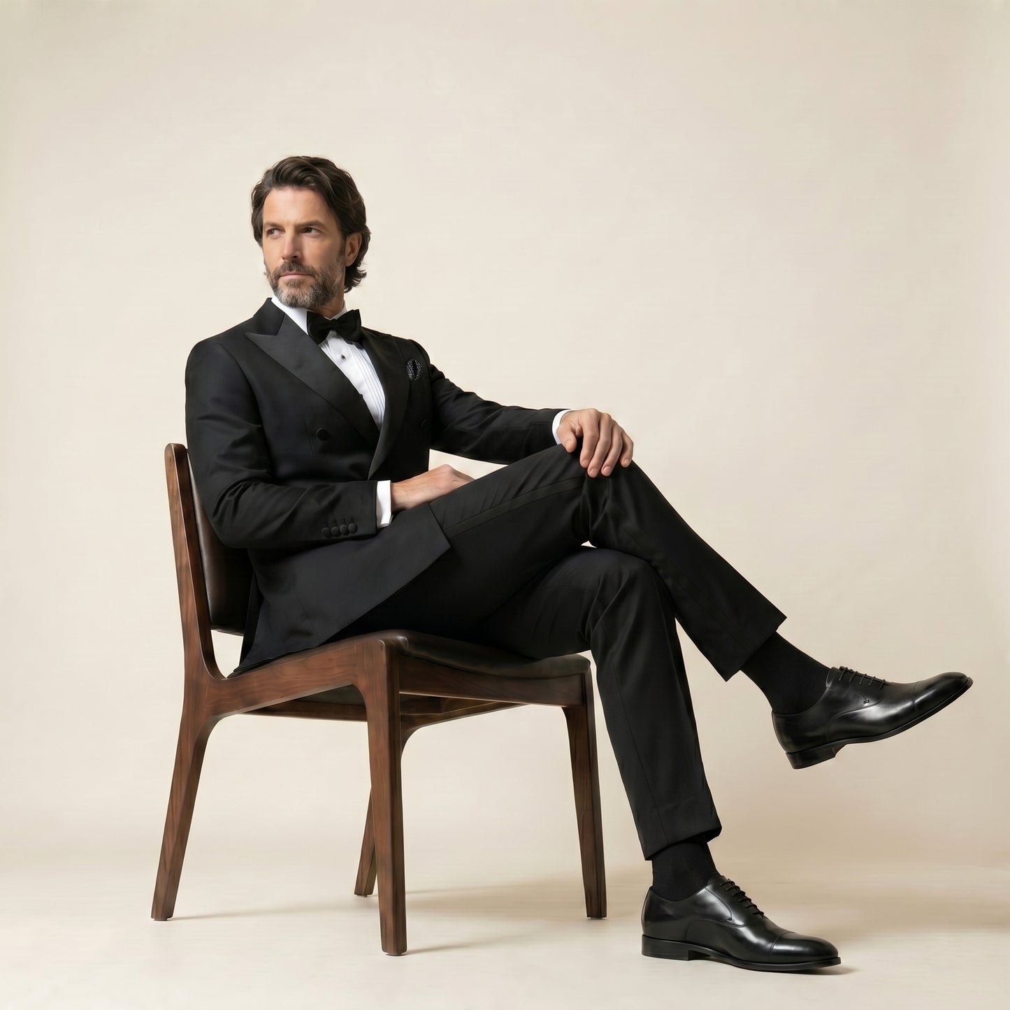 Peak Satin Lapel, Double Breasted 6 in 2, Black, Tuxedo 2 pcs, Wool & Silk, Zignone