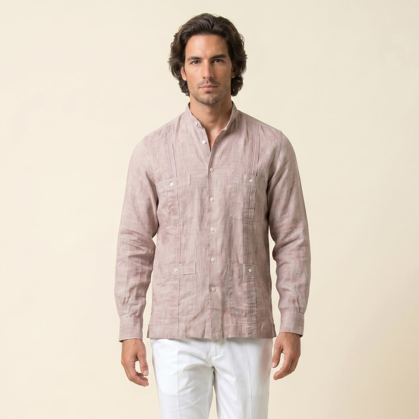 Cuban Shirt, Light Brown, Pure Linen, Canclini