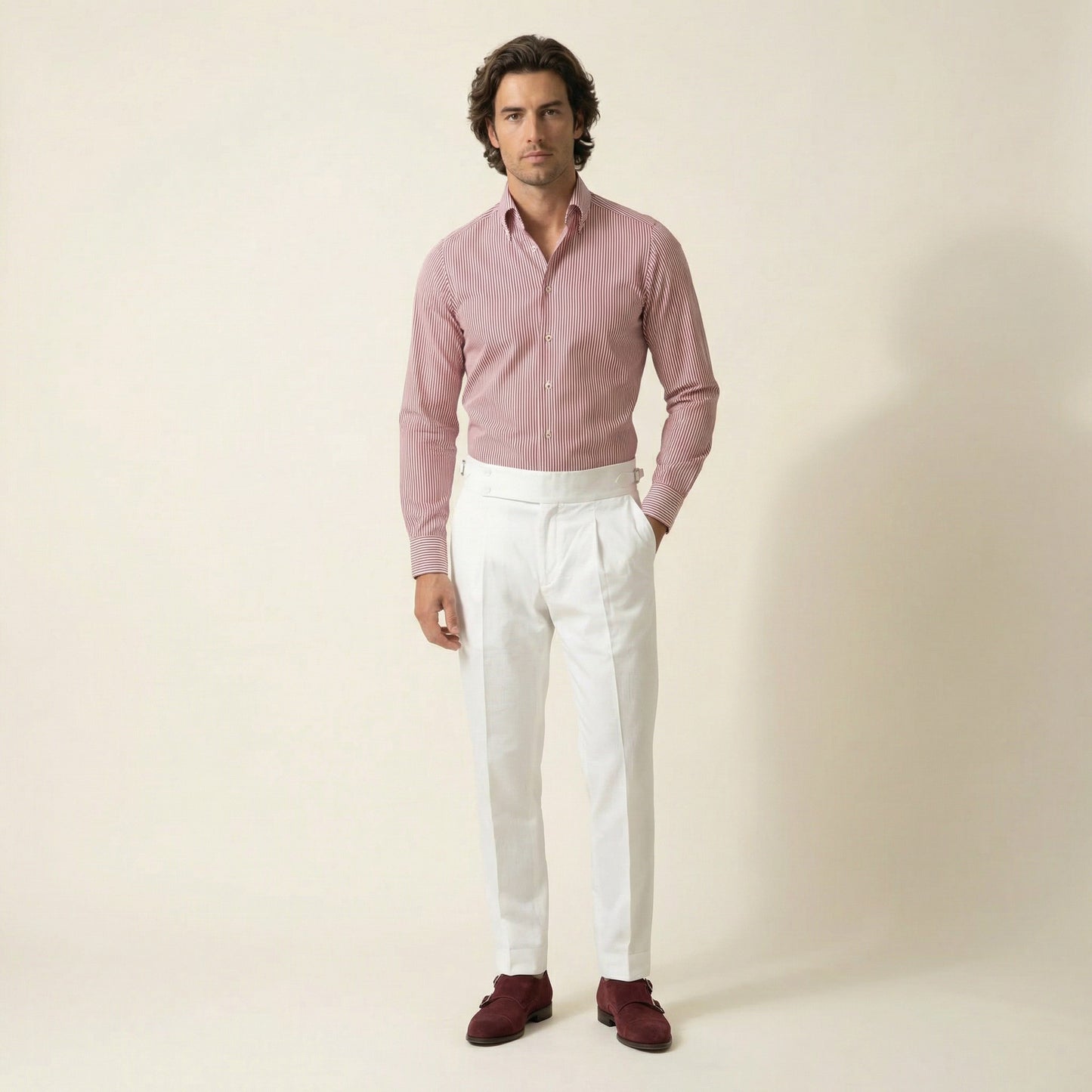 Trouser, White, Cotton & Elastane, Duca Visconti