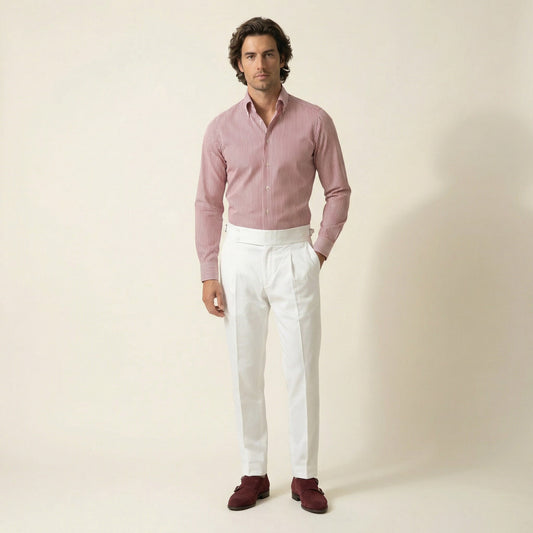 Trouser, White, Cotton & Elastane, Duca Visconti