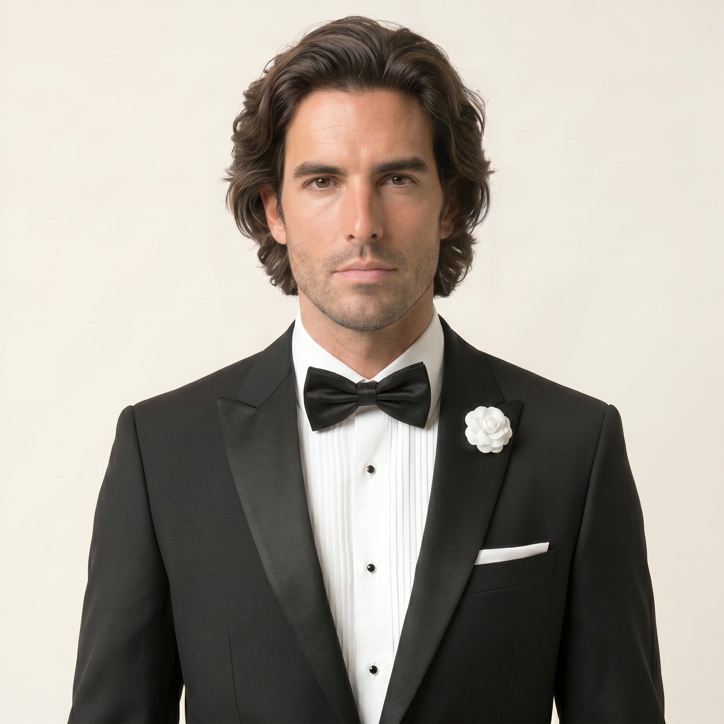 Peak Satin Lapel, Black, Tuxedo, Wool & Mohair, Loro Piana "Kid Mohair"