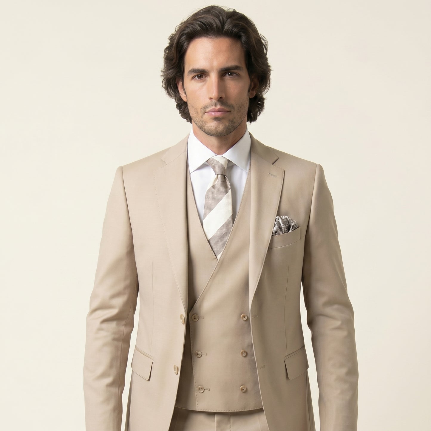 Notch Lapel, 2pcs Suit, Beige, Pure Wool, Vitale Barberis
