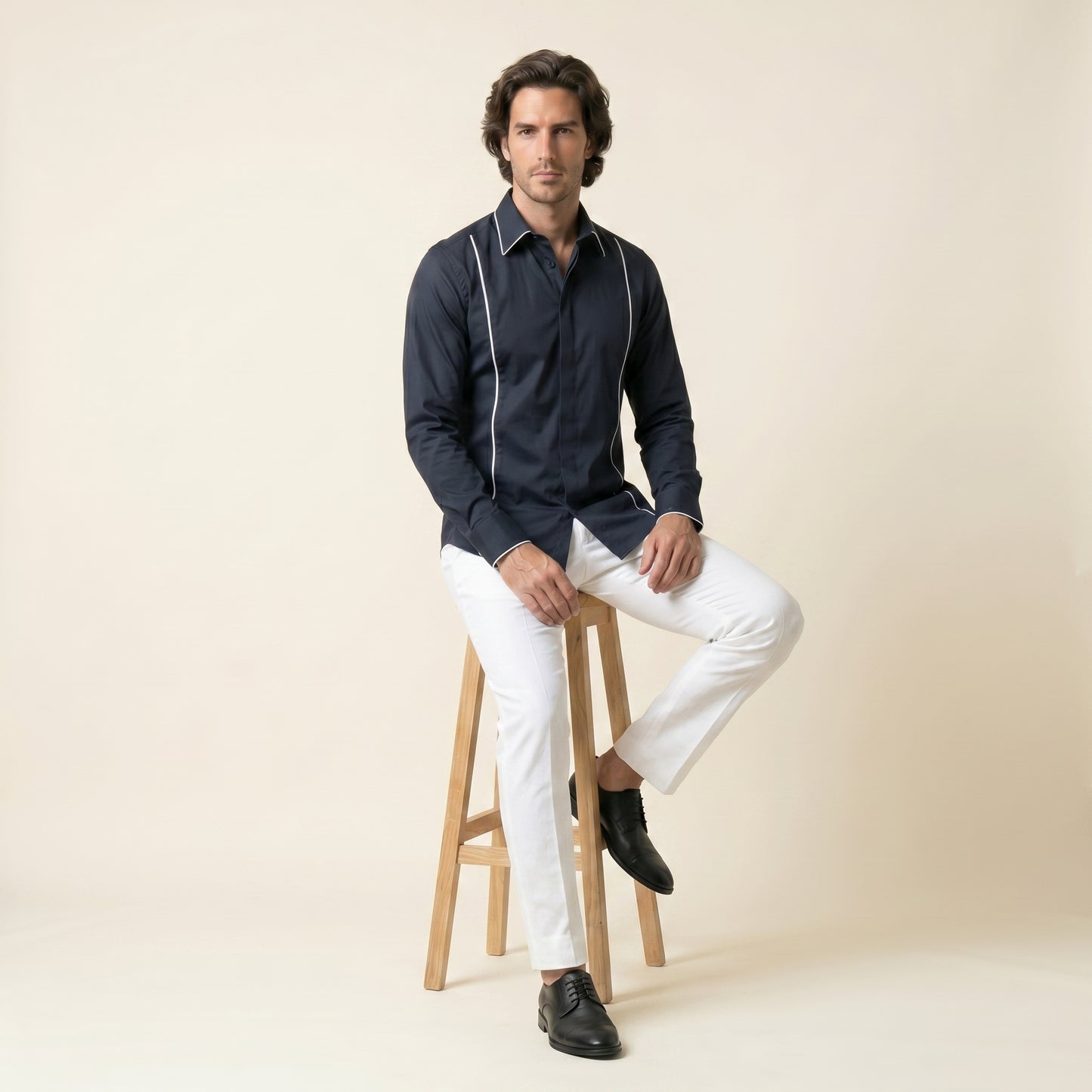 Tuxedo Shirt, Black Stretch Poplin, Cotton, Polyamide & Elastane