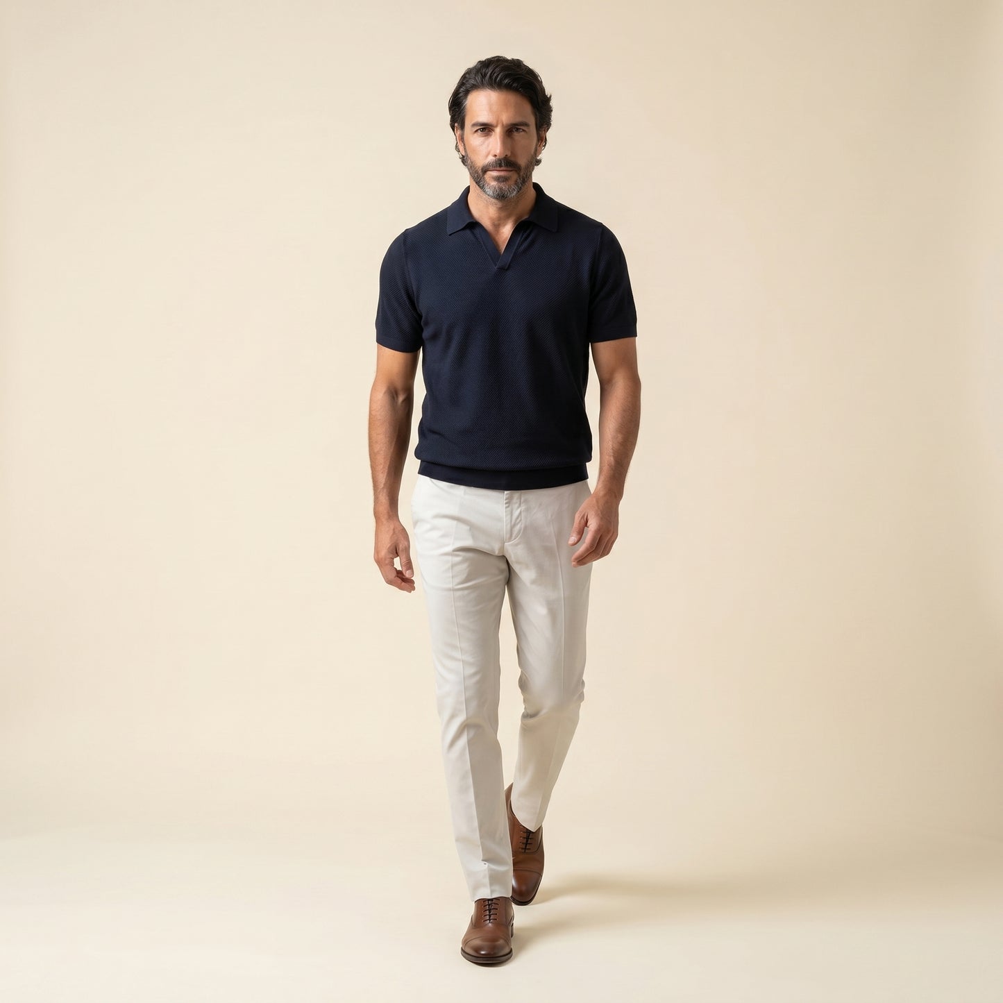Buttonless Polo Cotton Crepe │ Navy