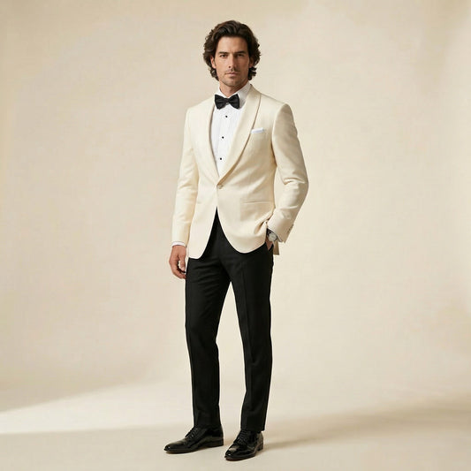 Shawl Lapel, Off white, Tuxedo Dinner Jacket, Pure Wool, Zignone