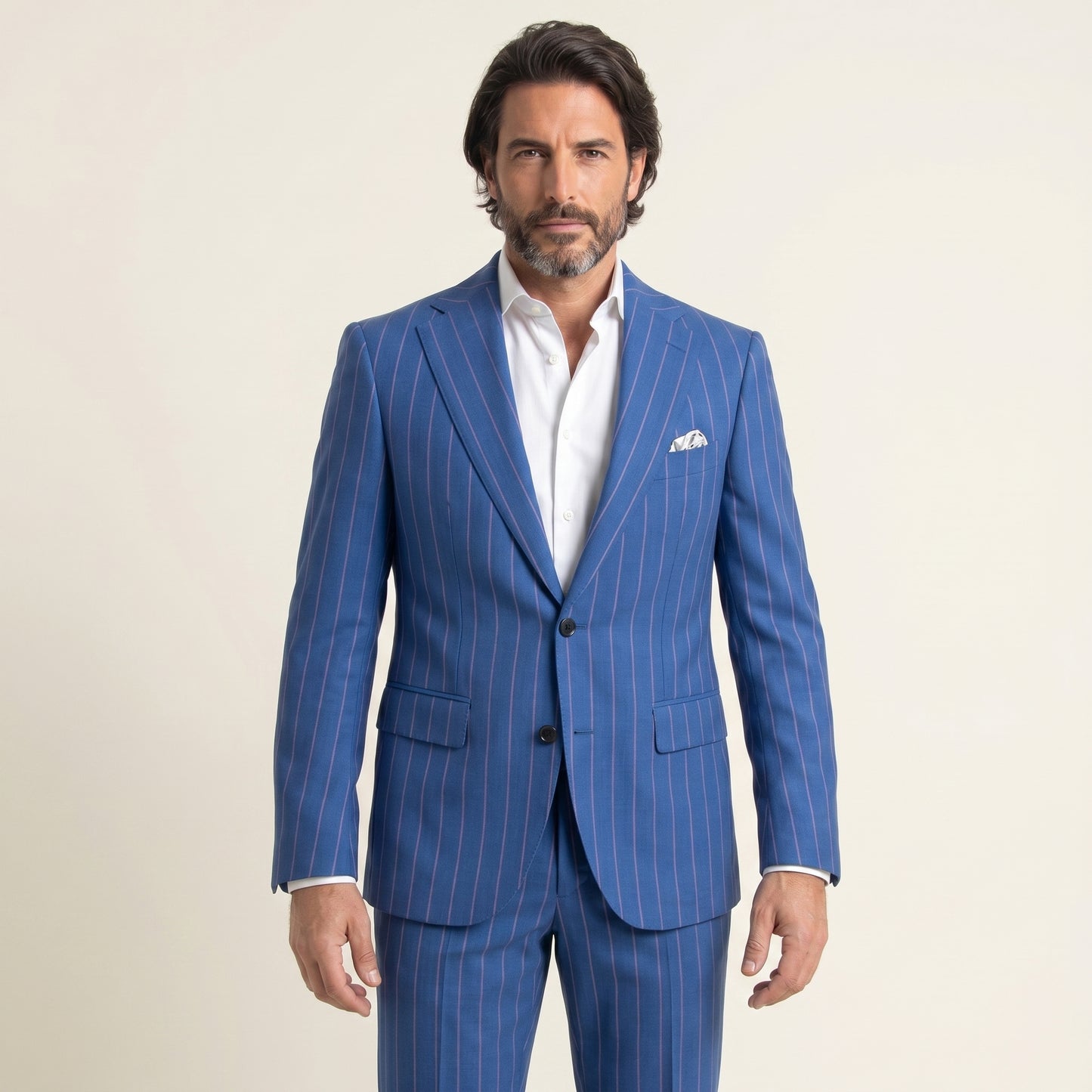 Notch Lapel, 2 pcs Suit, Electric Blue & Pink Stripes, Pure Wool, Ariston