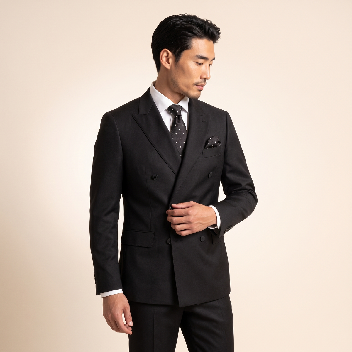 Double Breasted, 2 pcs Suit, Black, Pure Wool, Zignone Super 120's