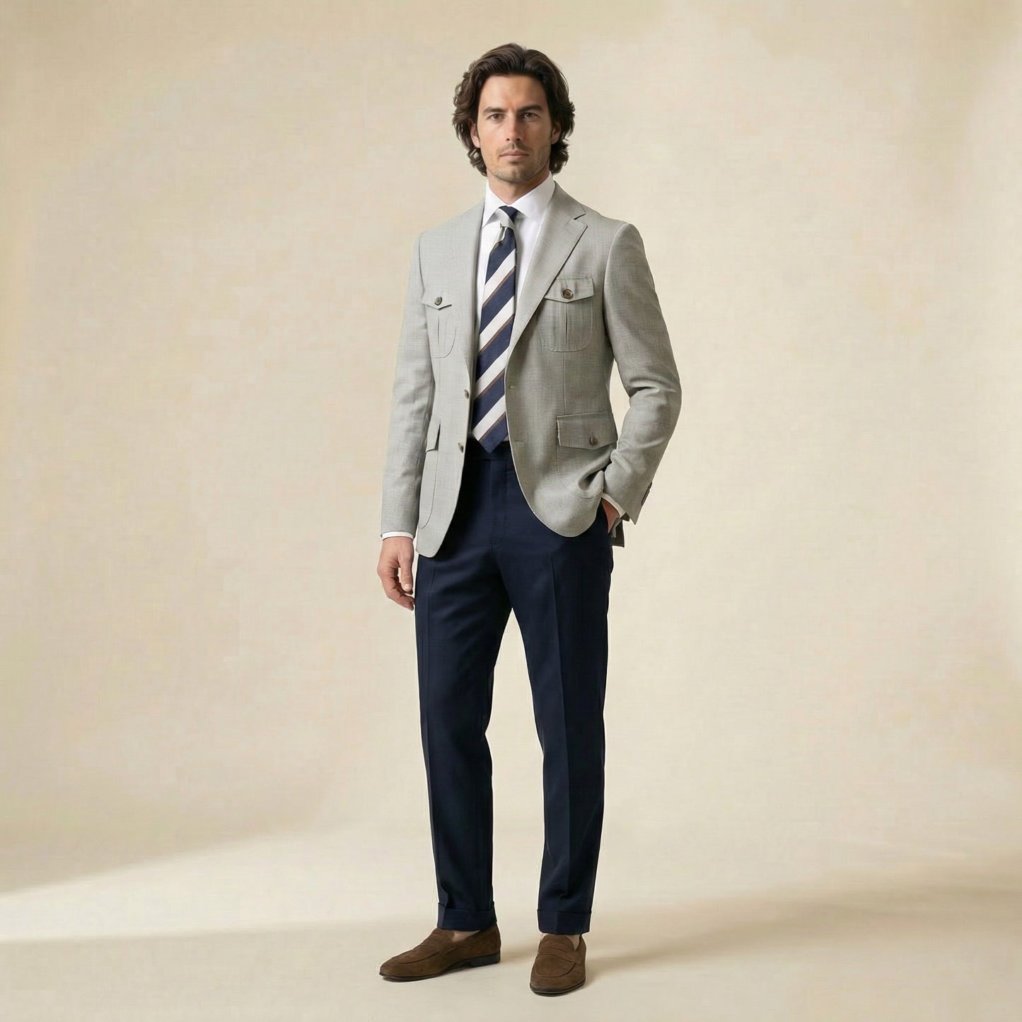 Safari Jacket, Beige, Pure Wool, Super 150's, Loro Piana