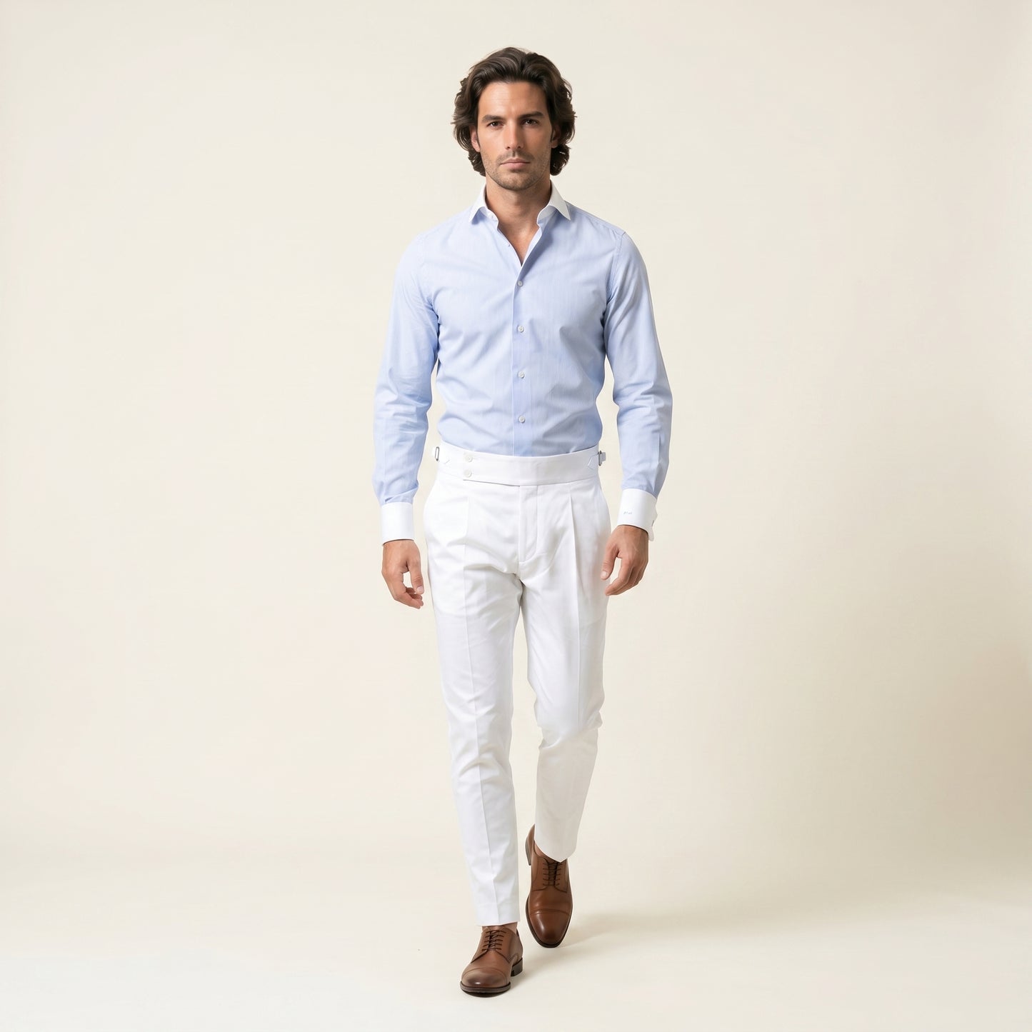 Shirt, Light Blue Stripe Poplin, Pure Cotton, Thomas Mason