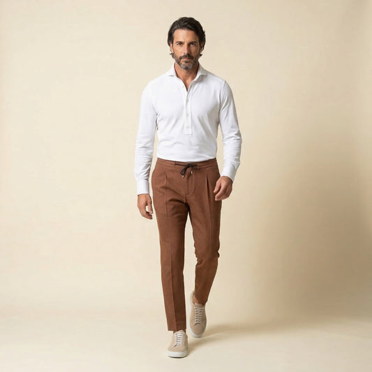 Trouser, Jog Pant, Brown, Cotton & Elastane, Duca Visconti