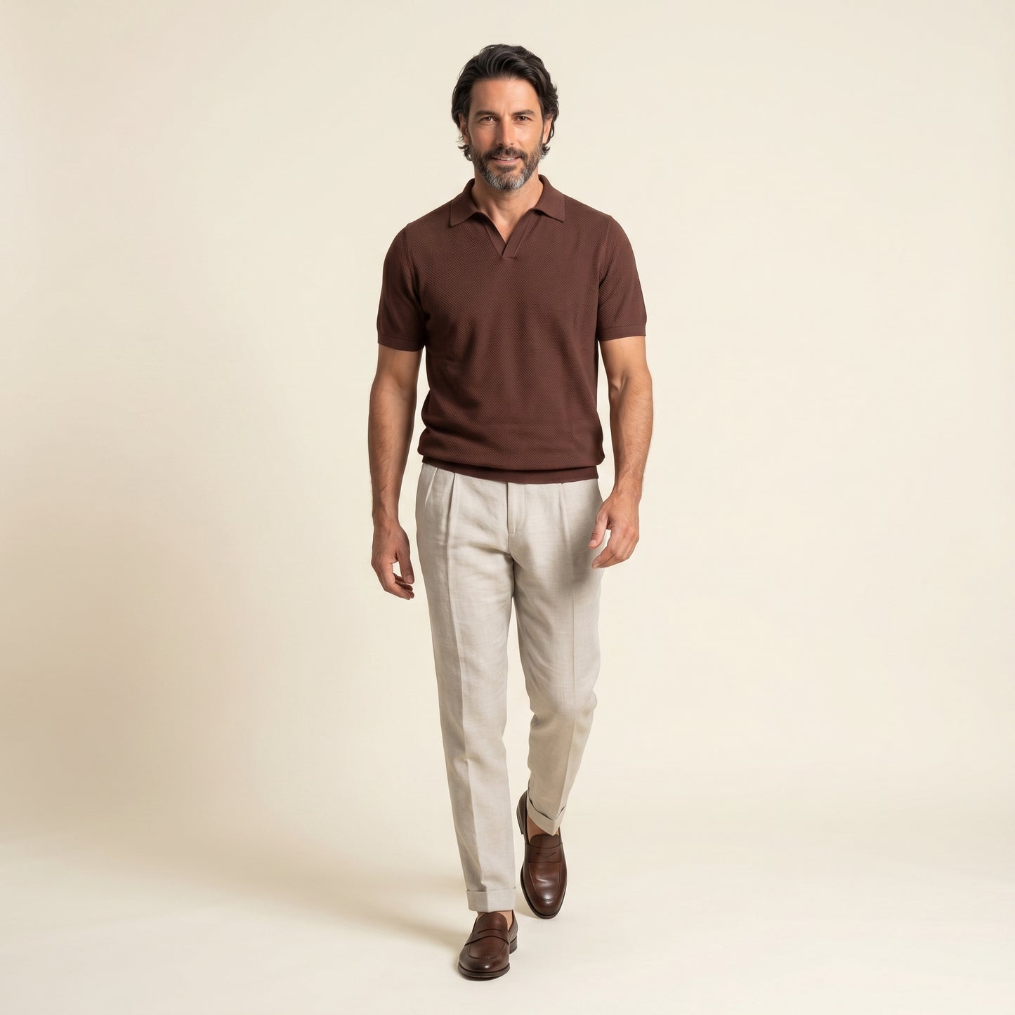 Buttonless Polo Cotton Crepe │ Chicory Coffee