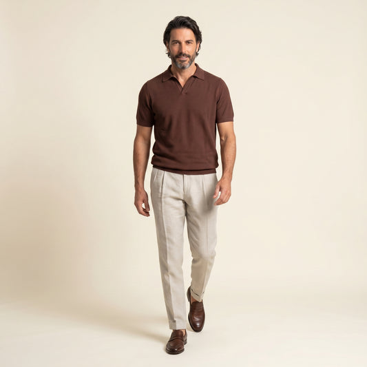 Buttonless Polo Cotton Crepe │ Chicory Coffee